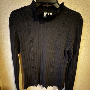 Nation Black Ruffle Ribbed Long Sleeve Top-NWT